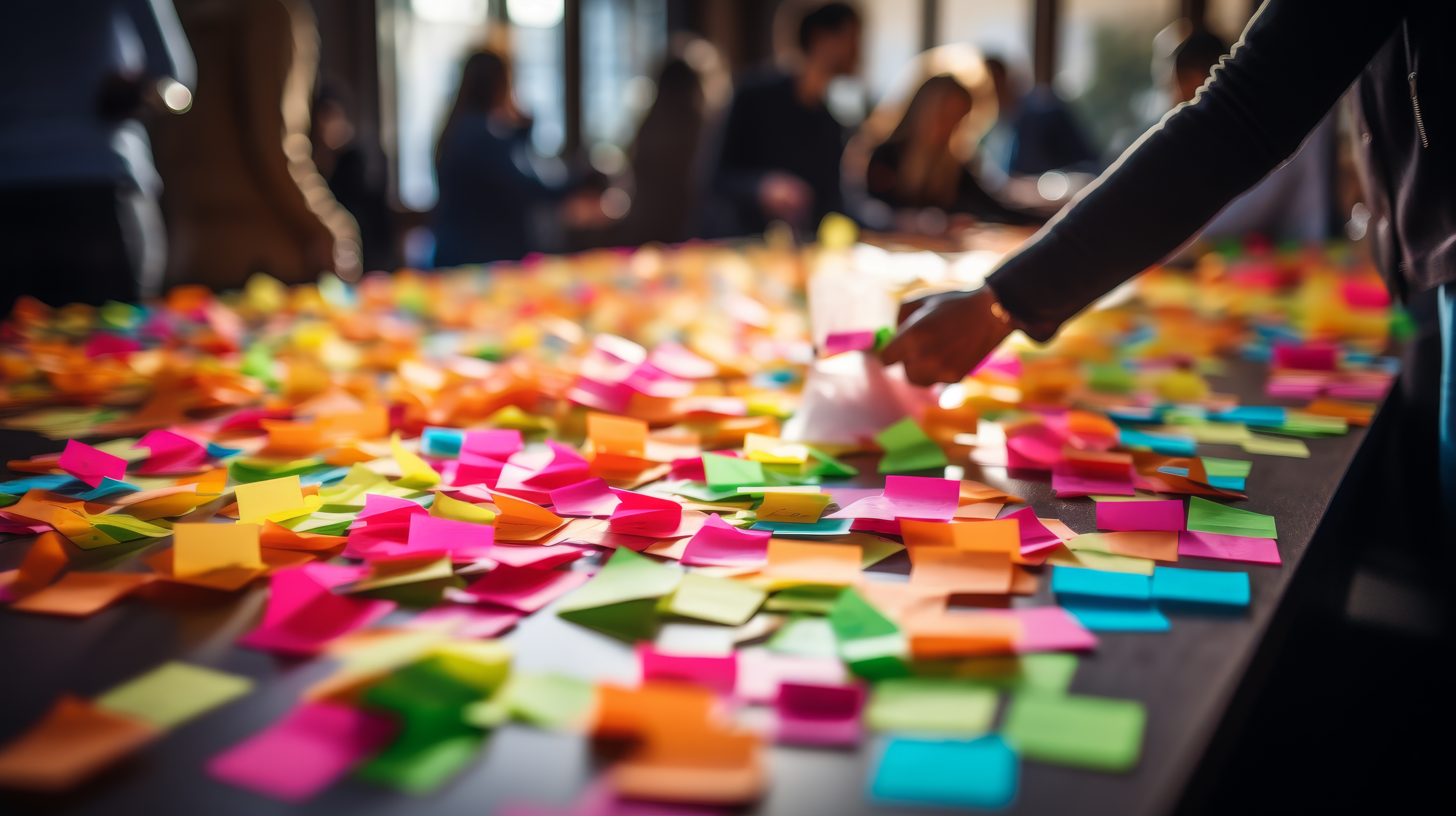 A table full of colorful sticky notes.