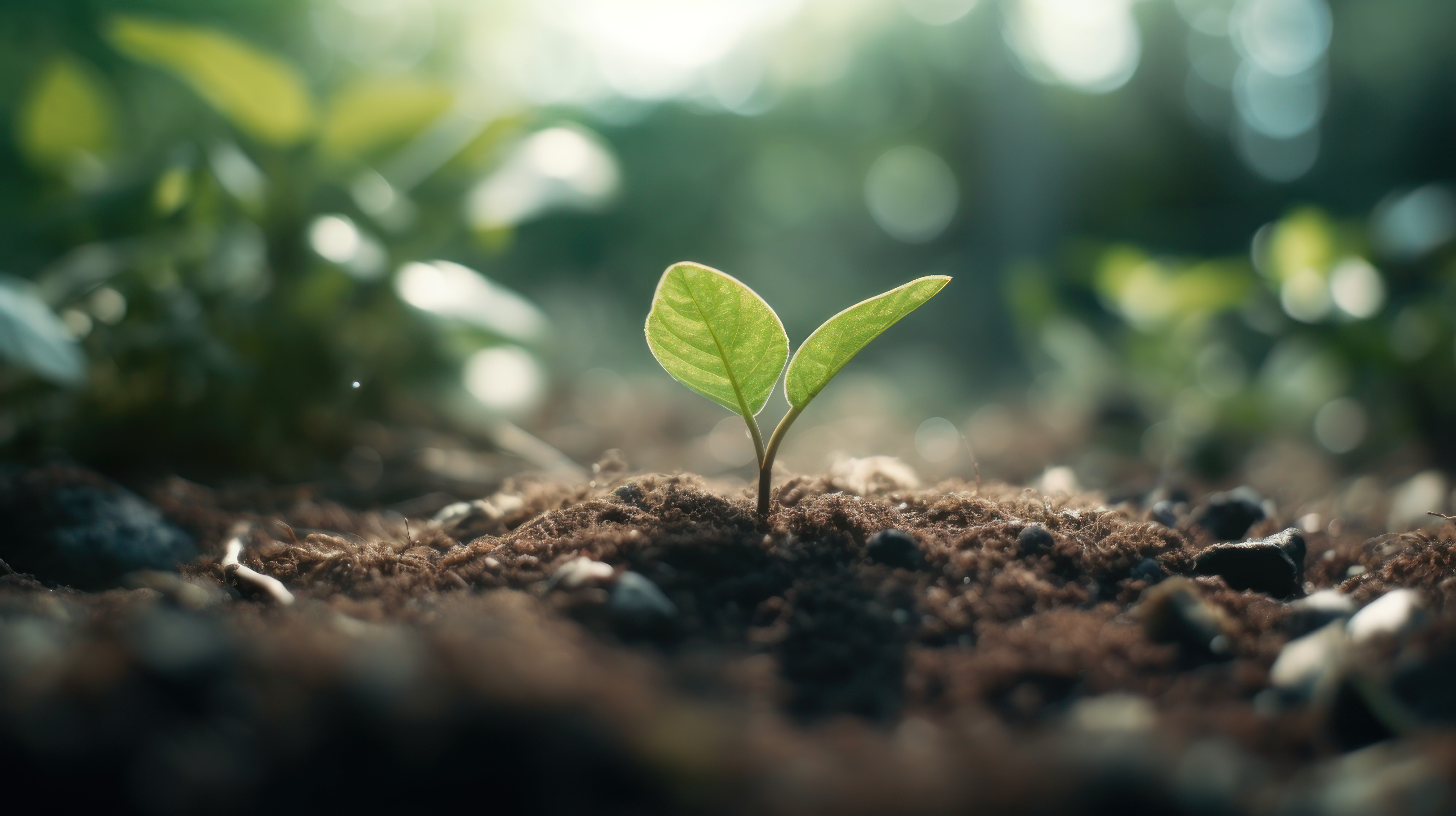 A budding plant emerging from fertile soil.